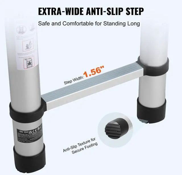 Alt view image 4 of 8 - VEVOR Telescoping Ladder, 16.4FT Aluminum Lightweight Extension Ladder, Multi-button Retraction Collapsible Ladder, 375 LBS Capacity with Non-slip Feet, Portable Compact Ladders for Home, RV, Loft