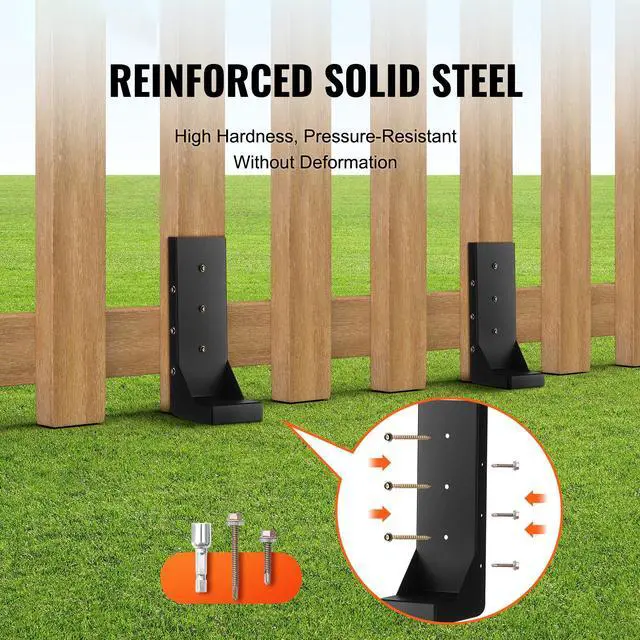 Alt view image 9 of 14 - VEVOR Fence Post Anchor Repair Kit, 6 Pack Inner Diameter 3.5 x3.5 Inches Heavy Duty Steel Fence Post Support Stakes, Anchor Ground Spike for Repair Tilted, Broken Wood Fence Post, Enveloping