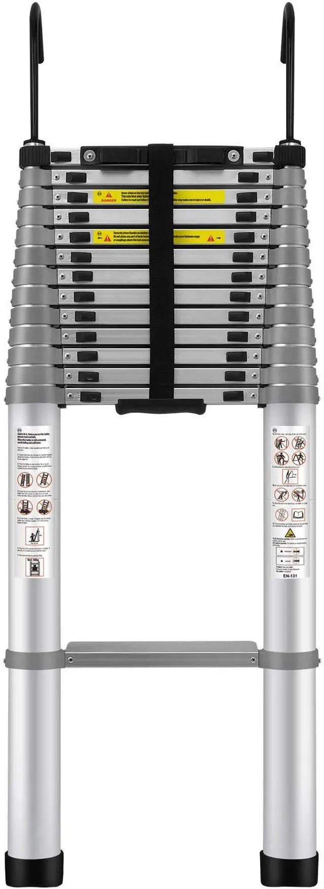 Alt view image 8 of 14 - VEVOR Telescoping Ladder, 18.5 FT Aluminum One-button Retraction Collapsible Extension Ladder, 400 LBS Capacity with Non-slip Feet, Portable Multi-purpose Compact Ladder for Home, RV, Loft, ANSI Liste