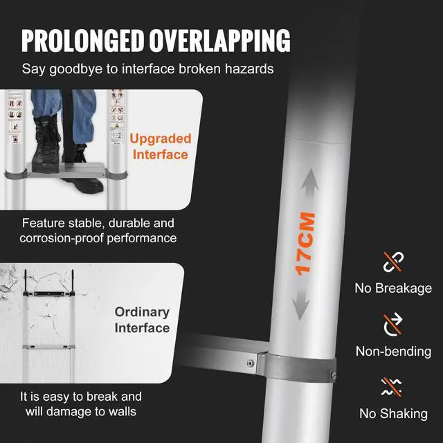 Alt view image 10 of 14 - VEVOR Telescoping Ladder, 18.5 FT Aluminum One-button Retraction Collapsible Extension Ladder, 400 LBS Capacity with Non-slip Feet, Portable Multi-purpose Compact Ladder for Home, RV, Loft, ANSI Liste