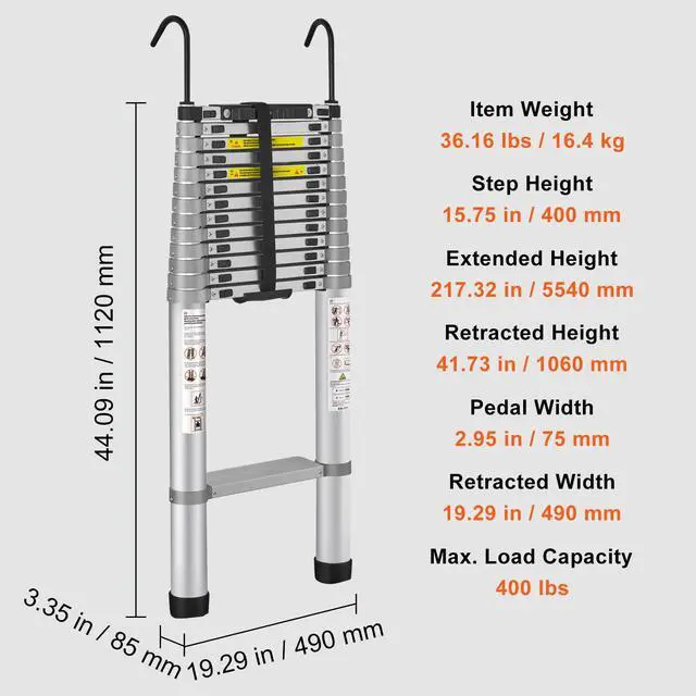 Alt view image 14 of 14 - VEVOR Telescoping Ladder, 18.5 FT Aluminum One-button Retraction Collapsible Extension Ladder, 400 LBS Capacity with Non-slip Feet, Portable Multi-purpose Compact Ladder for Home, RV, Loft, ANSI Liste