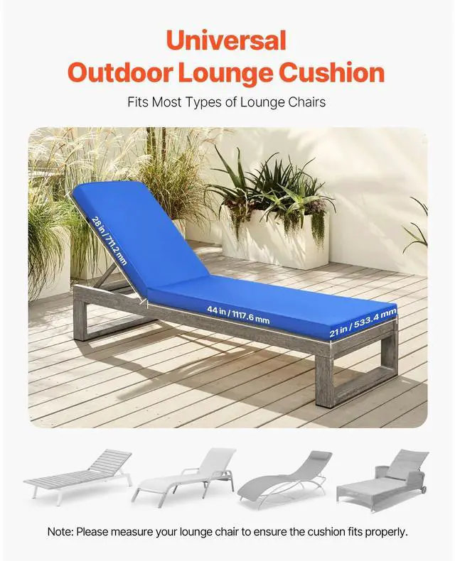 Alt view image 3 of 8 - VEVOR Outdoor Chaise Lounge Chair Cushion with Ties 72 x 21 in Waterproof Thick