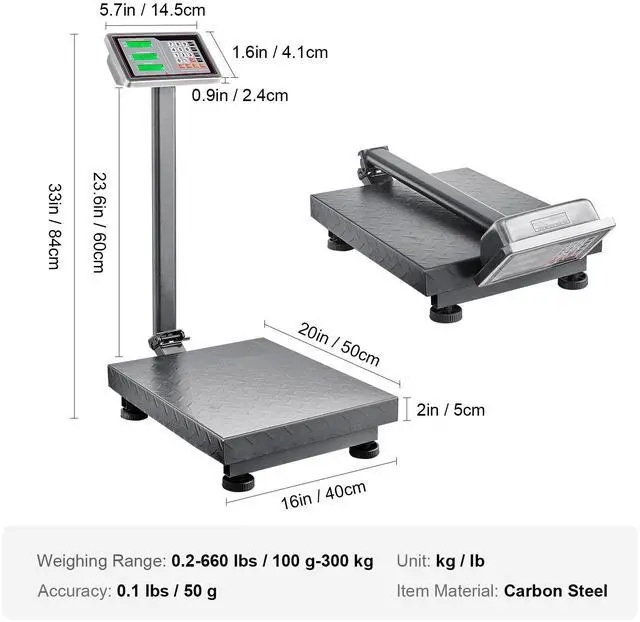 Alt view image 15 of 15 - VEVOR Computing Digital Platform Scale, 660 lbs Load, 0.1 lbs Accuracy Computing Floor Scale with LB/KG, Tare, Price Calculator, Stainless Steel High-Definition Display for Boxes, Luggages, FCC Listed