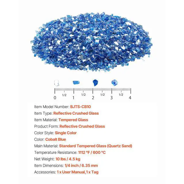Alt view image 8 of 8 - VEVOR 10 LBS Fire Glass 1/4-Inch Fireplace Glass Rocks for Fire Pit Table Cobalt Blue