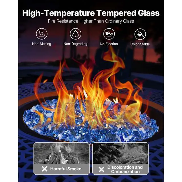 Alt view image 4 of 8 - VEVOR 10 LBS Fire Glass 1/4-Inch Fireplace Glass Rocks for Fire Pit Table Cobalt Blue