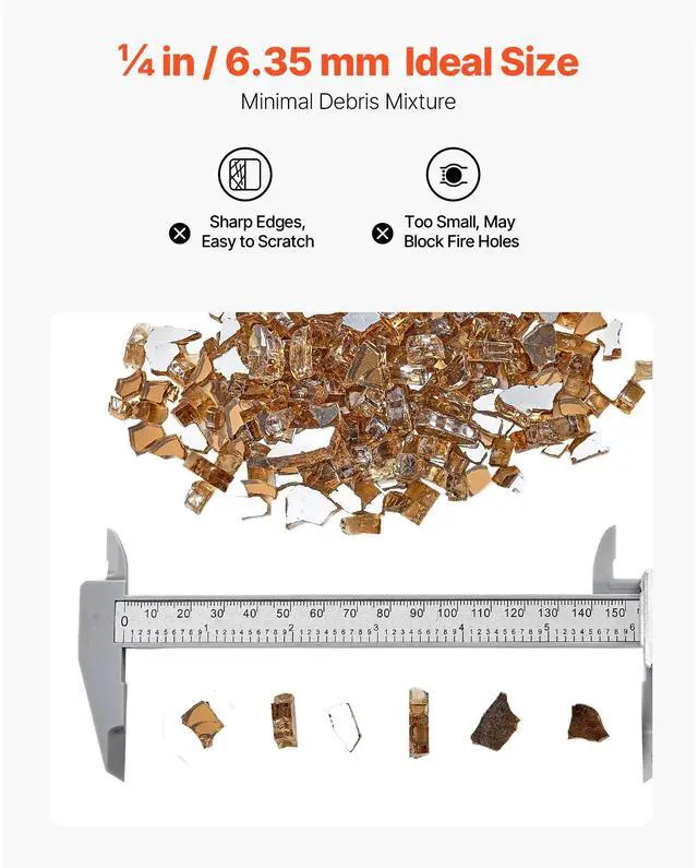 Alt view image 6 of 8 - VEVOR 10 LBS Fire Glass 1/4-Inch Fireplace Glass Rocks for Fire Pit Table Copper