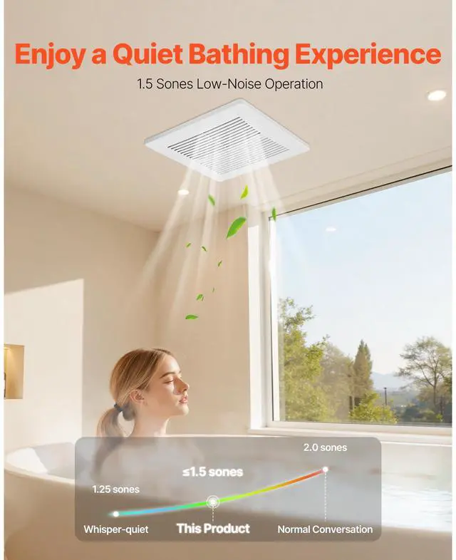 Alt view image 4 of 8 - VEVOR Bathroom Exhaust Fan, 50-80-110 CFM Bathroom Vent, Low-Noise, Premium Motor Ceiling Fan, Standard 4-inch Duct Interface for Laundry Room, Storage Room, Home Ventilation, White