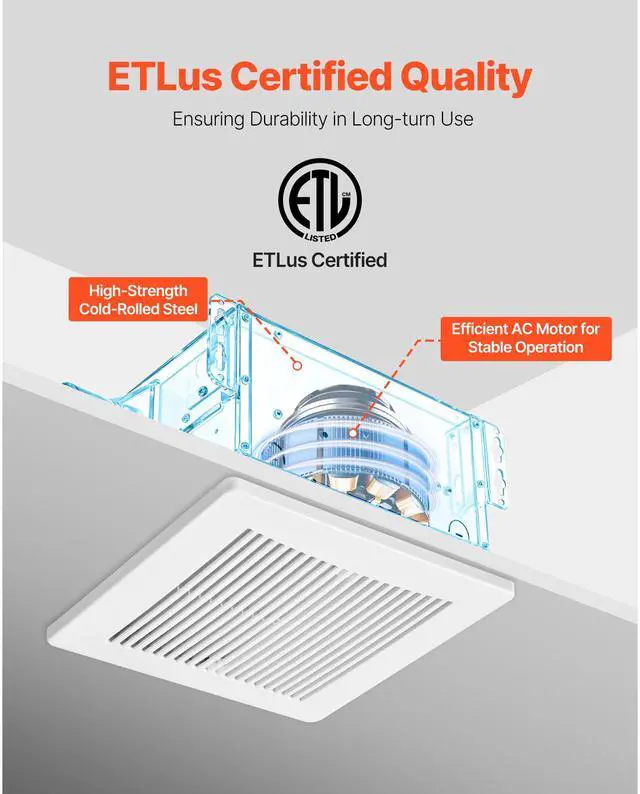 Alt view image 7 of 8 - VEVOR Bathroom Exhaust Fan, 50-80-110 CFM Bathroom Vent, Low-Noise, Premium Motor Ceiling Fan, Standard 4-inch Duct Interface for Laundry Room, Storage Room, Home Ventilation, White