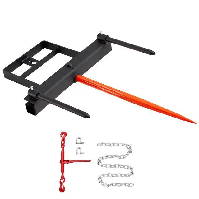 Alt view image 8 of 14 - VEVOR 39" Hay Spear, Bale Spears 1600lbs Loading Capacity, Skid Steer Loader Tractor Bucket Attachment with 2pcs 17.5" Stabilizer Spears and 60" Chain, Quick Attach Spike Forks