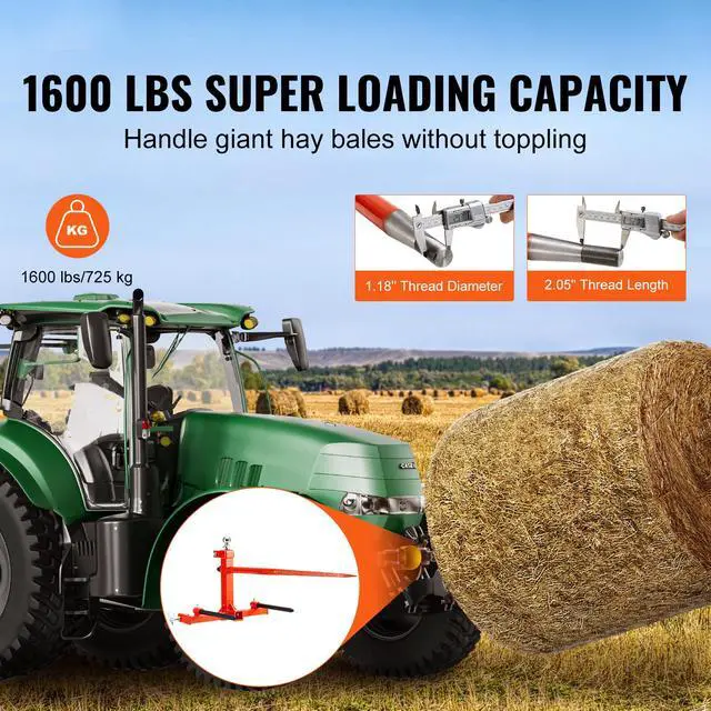 Alt view image 9 of 14 - VEVOR  49" Hay Spear, Bale Spears 1600lbs Loading Capacity, Three-Point Hitch Tractor Attachment with 2pcs 17.5" Stabilizer Spears, Quick Attach Spike Forks