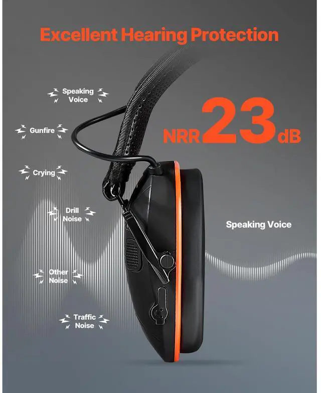 Alt view image 10 of 14 - VEVOR Safety Earmuffs Bluetooth Hearing Protection Ear Muffs Noise Reduction NRR23dB