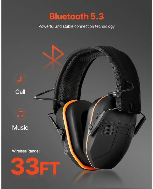 Alt view image 11 of 14 - VEVOR Safety Earmuffs Bluetooth Hearing Protection Ear Muffs Noise Reduction NRR23dB
