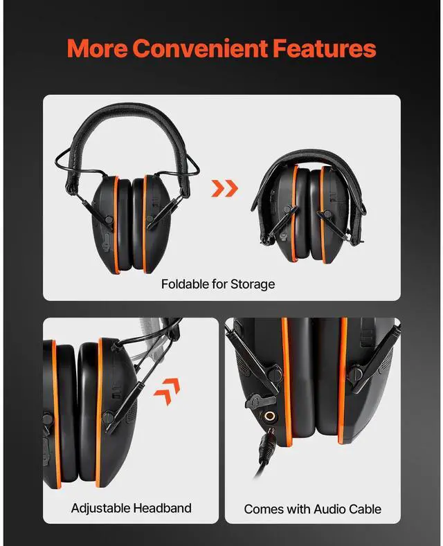 Alt view image 13 of 14 - VEVOR Safety Earmuffs Bluetooth Hearing Protection Ear Muffs Noise Reduction NRR23dB