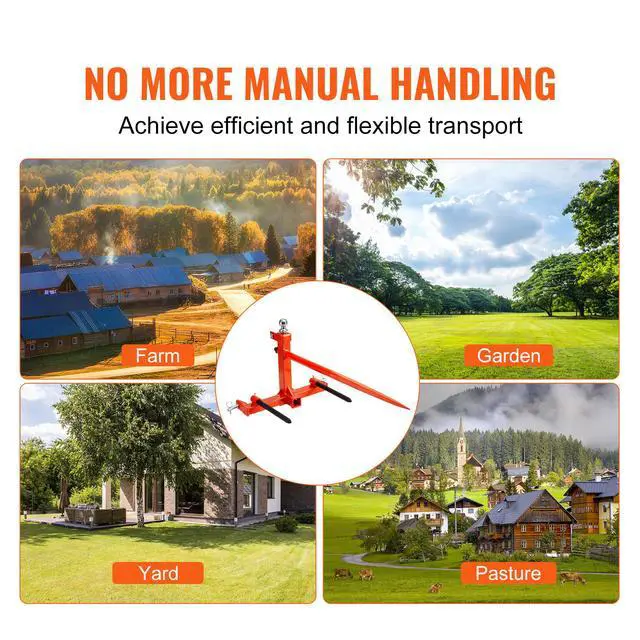 Alt view image 13 of 14 - VEVOR  49" Hay Spear, Bale Spears 1600lbs Loading Capacity, Three-Point Hitch Tractor Attachment with 2pcs 17.5" Stabilizer Spears, Quick Attach Spike Forks