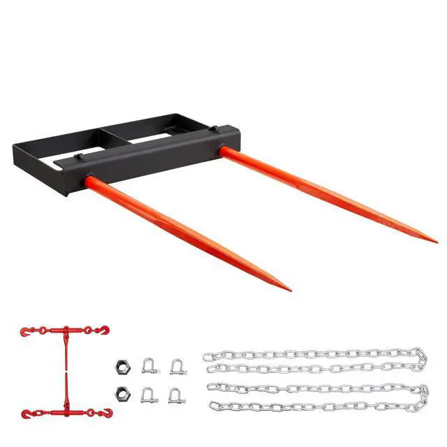 Alt view image 3 of 9 - VEVOR 49" Hay Spear, Bale Spears 3000lbs Loading Capacity, Skid Steer Loader Tractor Bucket Attachment with 2pcs 17.5" Stabilizer Spears and 60" Chain, Quick Attach Spike Forks