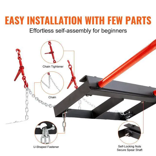 Alt view image 7 of 9 - VEVOR 49" Hay Spear, Bale Spears 3000lbs Loading Capacity, Skid Steer Loader Tractor Bucket Attachment with 2pcs 17.5" Stabilizer Spears and 60" Chain, Quick Attach Spike Forks