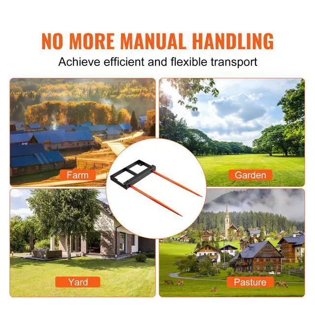 Alt view image 8 of 9 - VEVOR 49" Hay Spear, Bale Spears 3000lbs Loading Capacity, Skid Steer Loader Tractor Bucket Attachment with 2pcs 17.5" Stabilizer Spears and 60" Chain, Quick Attach Spike Forks