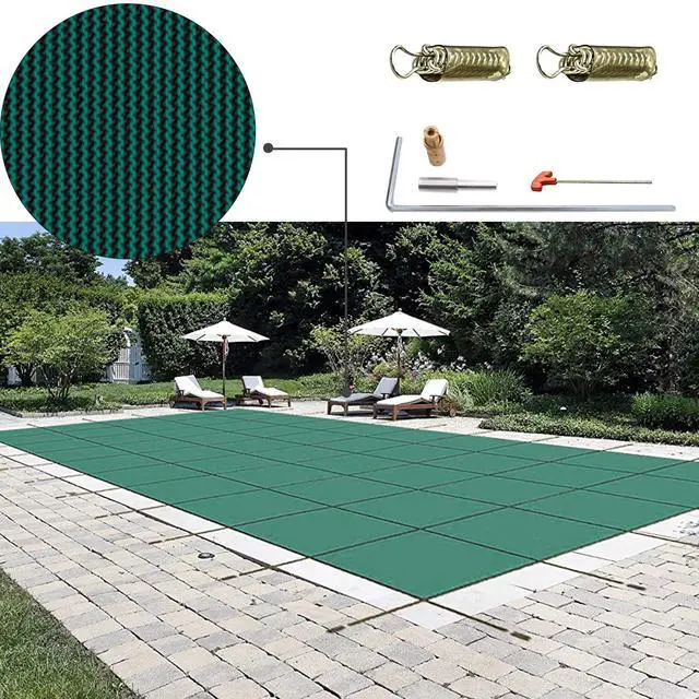 Main image of Pool Safety Cover Fits 16x30ft Rectangle Inground Pools, Safety Pool Cover with Drainage Holes, Mesh Solid Pool Cover for Swimming Pool, Winter Safety Cover, Green