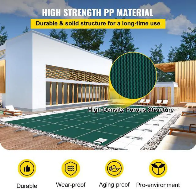 Alt view image 3 of 7 - Pool Safety Cover Fits 16x30ft Rectangle Inground Pools, Safety Pool Cover with Drainage Holes, Mesh Solid Pool Cover for Swimming Pool, Winter Safety Cover, Green