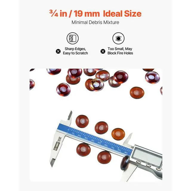 Alt view image 6 of 8 - VEVOR 10 LBS Fire Glass 3/4-Inch Round Fireplace Glass Rocks for Fire Pit Rich Amber