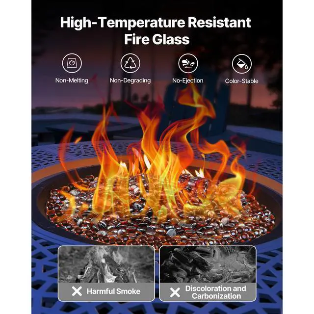 Alt view image 4 of 8 - VEVOR 10 LBS Fire Glass 3/4-Inch Round Fireplace Glass Rocks for Fire Pit Rich Amber