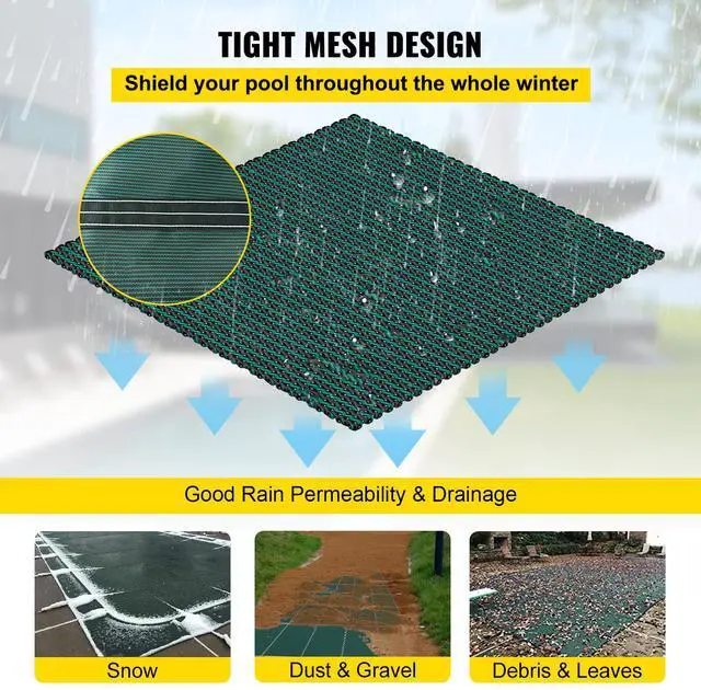 Alt view image 6 of 7 - Pool Safety Cover Fits 16x30ft Rectangle Inground Pools, Safety Pool Cover with Drainage Holes, Mesh Solid Pool Cover for Swimming Pool, Winter Safety Cover, Green