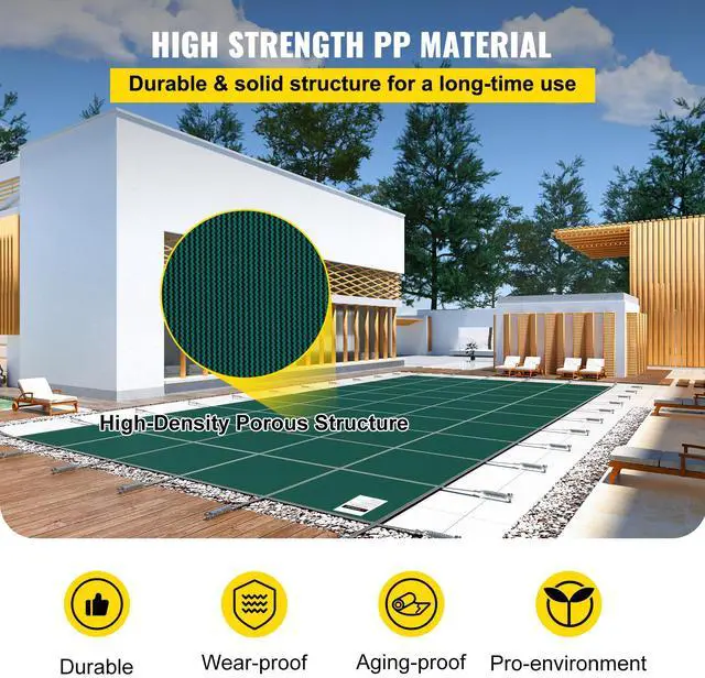 Alt view image 3 of 7 - Pool Safety Cover Fits 16x32ft Rectangle Inground Pools, Safety Pool Cover with Drainage Holes, Mesh Solid Pool Cover for Swimming Pool, Winter Safety Cover, Green
