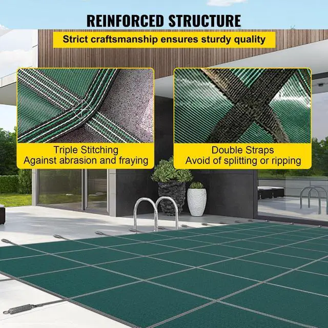 Alt view image 4 of 7 - Pool Safety Cover Fits 16x30ft Rectangle Inground Pools, Safety Pool Cover with Drainage Holes, Mesh Solid Pool Cover for Swimming Pool, Winter Safety Cover, Green