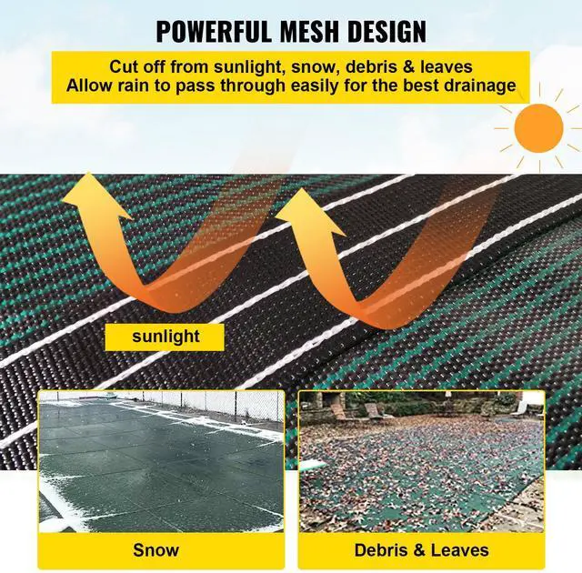 Alt view image 6 of 7 - Pool Safety Cover Fits 18x36ft Rectangle Inground Pools, Safety Pool Cover with Drainage Holes, Mesh Solid Pool Cover for Swimming Pool, Winter Safety Cover, Green