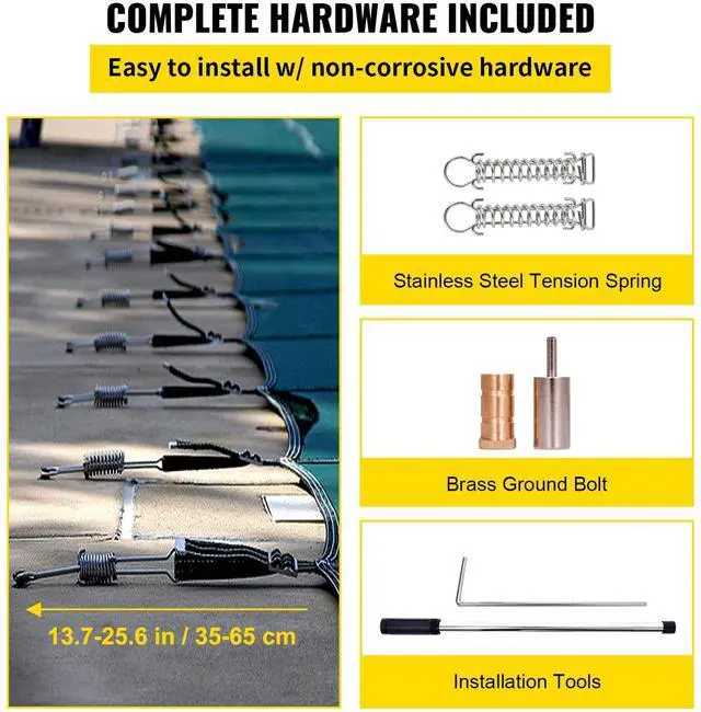 Alt view image 4 of 7 - Pool Safety Cover Fits 20x40ft Rectangle Inground Pools, Safety Pool Cover with 4x10ft Center End Step, Mesh Solid Pool Cover with Drainage Holes for Swimming Pool, Winter Safety Cover, Green