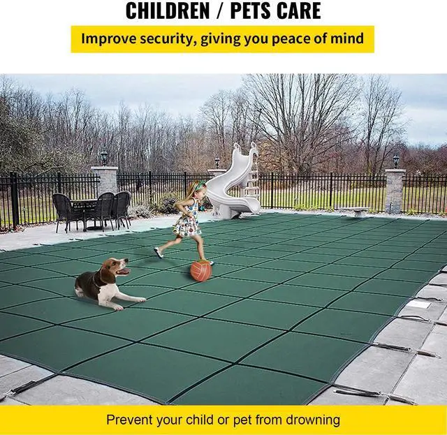 Alt view image 5 of 7 - Pool Safety Cover Fits 18x36ft Rectangle Inground Pools, Safety Pool Cover with Drainage Holes, Mesh Solid Pool Cover for Swimming Pool, Winter Safety Cover, Green