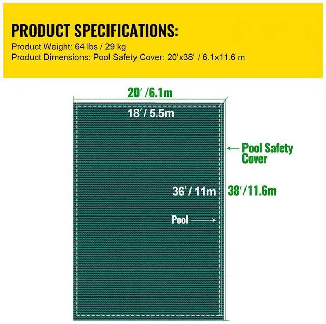 Alt view image 7 of 7 - Pool Safety Cover Fits 18x36ft Rectangle Inground Pools, Safety Pool Cover with Drainage Holes, Mesh Solid Pool Cover for Swimming Pool, Winter Safety Cover, Green