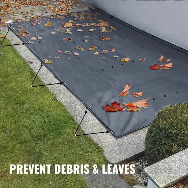 Alt view image 5 of 7 - Pool Safety Cover Fits 10.5x18.6ft Rectangle Inground Pools, Safety Pool Cover with Drainage Holes, Mesh Pool Cover for Swimming Pool, PVC Winter Safety Cover, Dark Grey