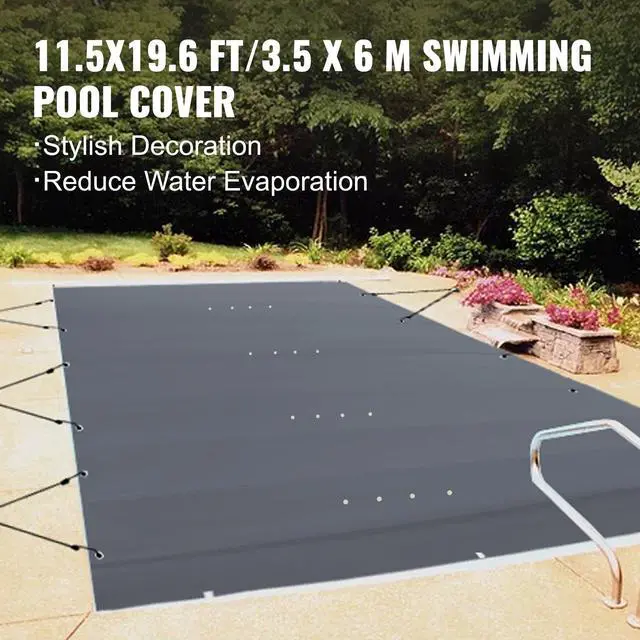 Alt view image 3 of 7 - Pool Safety Cover Fits 10.5x18.6ft Rectangle Inground Pools, Safety Pool Cover with Drainage Holes, Mesh Pool Cover for Swimming Pool, PVC Winter Safety Cover, Dark Grey