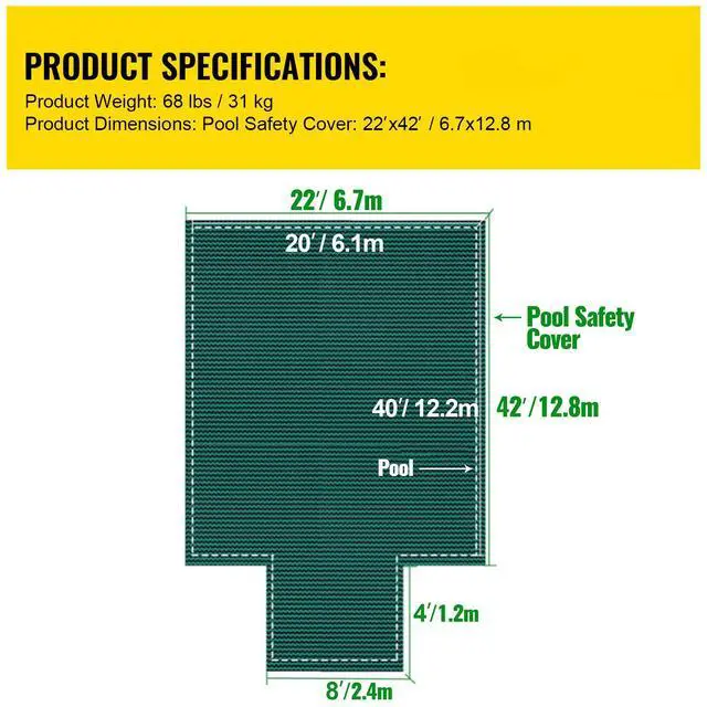 Alt view image 7 of 7 - Pool Safety Cover Fits 20x40ft Rectangle Inground Pools, Safety Pool Cover with 4x10ft Center End Step, Mesh Solid Pool Cover with Drainage Holes for Swimming Pool, Winter Safety Cover, Green