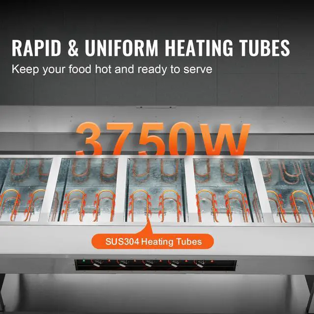 Alt view image 3 of 8 - Vevor 5-Pan Commercial Food Warmer, 5 X 20.6Qt Electric Steam Table, 3750W Professional Buffet Catering Food Warmer With Acrylic Sneeze Guard, Food Grade Stainless Steel Server For Party Restaurant