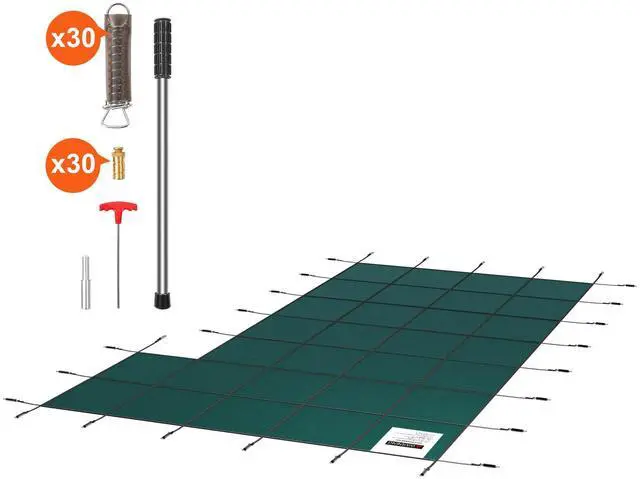 Alt view image 9 of 15 - VEVOR IngroundPool Safety Cover, 20ftx 38 ftRectangular Winter Pool Cover with Right Step, Triple Stitched, High Strength Mesh PP Material, Good Rain Permeability, Installation Hardware Included