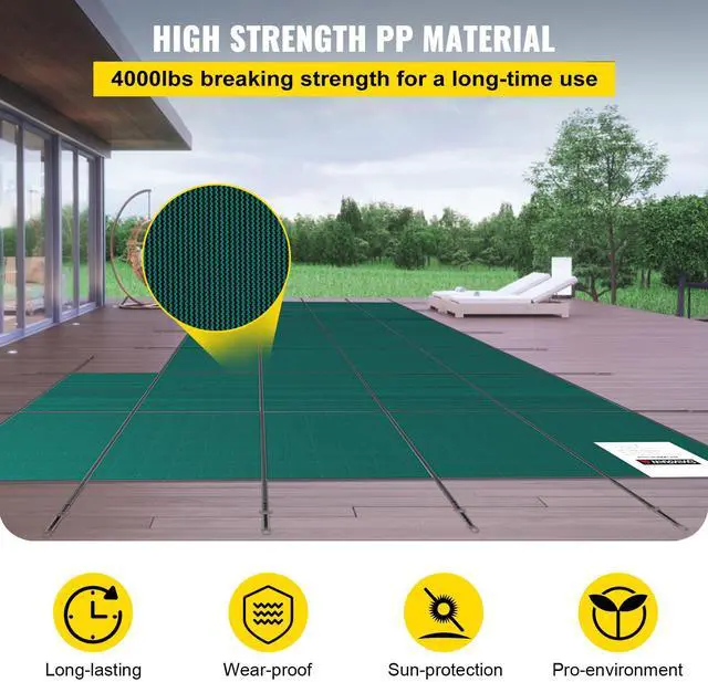 Alt view image 11 of 15 - VEVOR IngroundPool Safety Cover, 20ftx 38 ftRectangular Winter Pool Cover with Right Step, Triple Stitched, High Strength Mesh PP Material, Good Rain Permeability, Installation Hardware Included