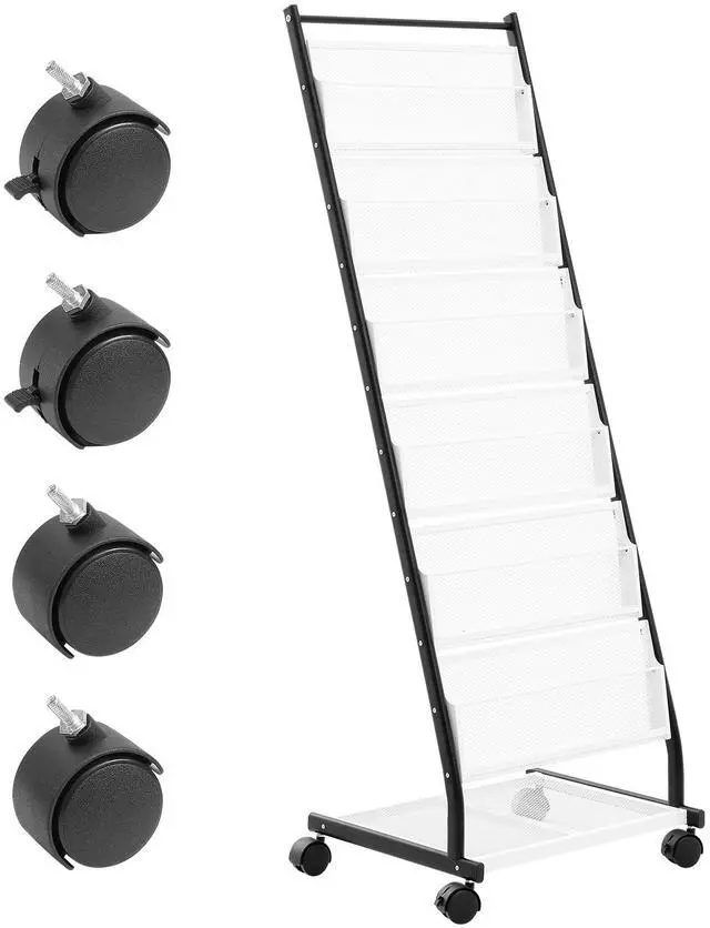 Alt view image 8 of 14 - VEVOR  Brochure Display Rack, 6-Tier Magazine Literature Display Stand, Floor Standing Magazine Rack Newspaper Catalog Holders, Movable with 4 Wheels (2 Lockable) for Shop Exhibitions Office, 6 Pocke