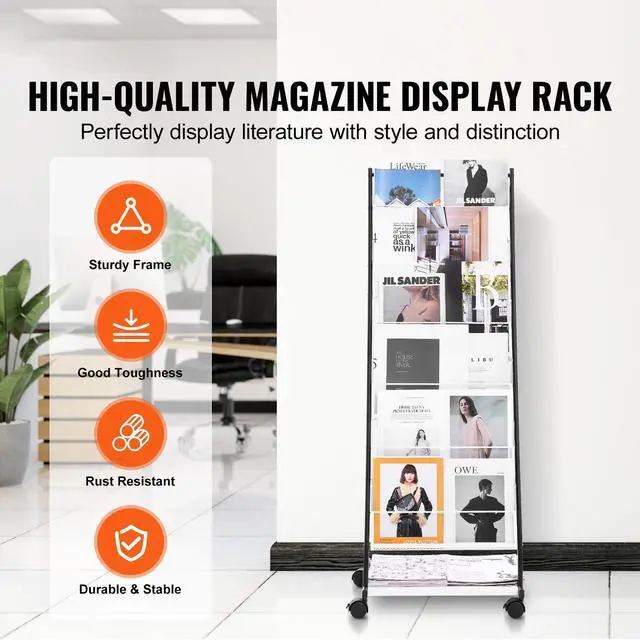 Alt view image 9 of 14 - VEVOR  Brochure Display Rack, 6-Tier Magazine Literature Display Stand, Floor Standing Magazine Rack Newspaper Catalog Holders, Movable with 4 Wheels (2 Lockable) for Shop Exhibitions Office, 6 Pocke