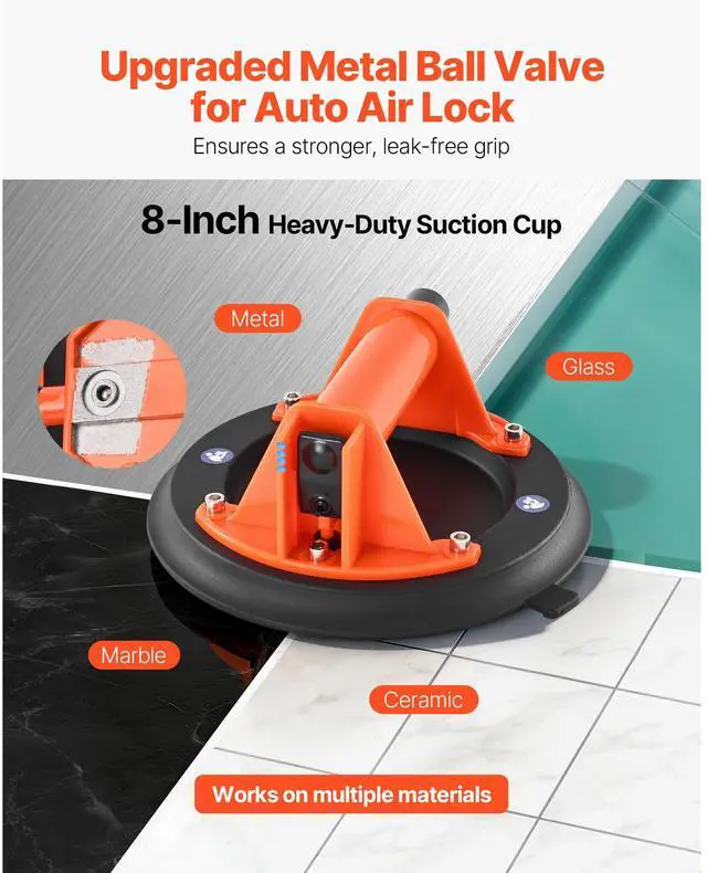Alt view image 2 of 7 - Vacuum Suction Cup, 8-Inch Vacuum Glass Lifter with ABS Handle, 400 lbs Max Lifting Capacity Tile Suction Cup Tool with Carrying Case for Lifting Large Tile, Granite, Drywall, Windows (1-Pack)