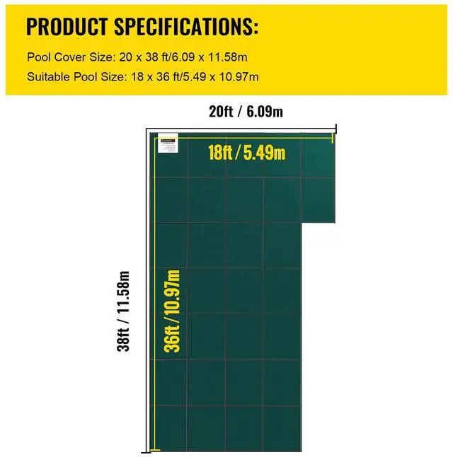 Alt view image 15 of 15 - VEVOR IngroundPool Safety Cover, 20ftx 38 ftRectangular Winter Pool Cover with Right Step, Triple Stitched, High Strength Mesh PP Material, Good Rain Permeability, Installation Hardware Included