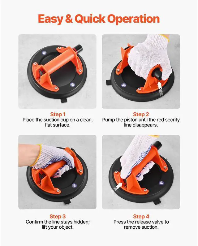 Alt view image 4 of 7 - Vacuum Suction Cup, 8-Inch Vacuum Glass Lifter with ABS Handle, 400 lbs Max Lifting Capacity Tile Suction Cup Tool with Carrying Case for Lifting Large Tile, Granite, Drywall, Windows (1-Pack)