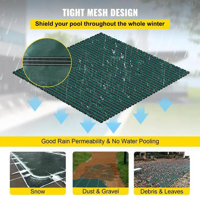 Alt view image 14 of 15 - VEVOR IngroundPool Safety Cover, 20ftx 38 ftRectangular Winter Pool Cover with Right Step, Triple Stitched, High Strength Mesh PP Material, Good Rain Permeability, Installation Hardware Included