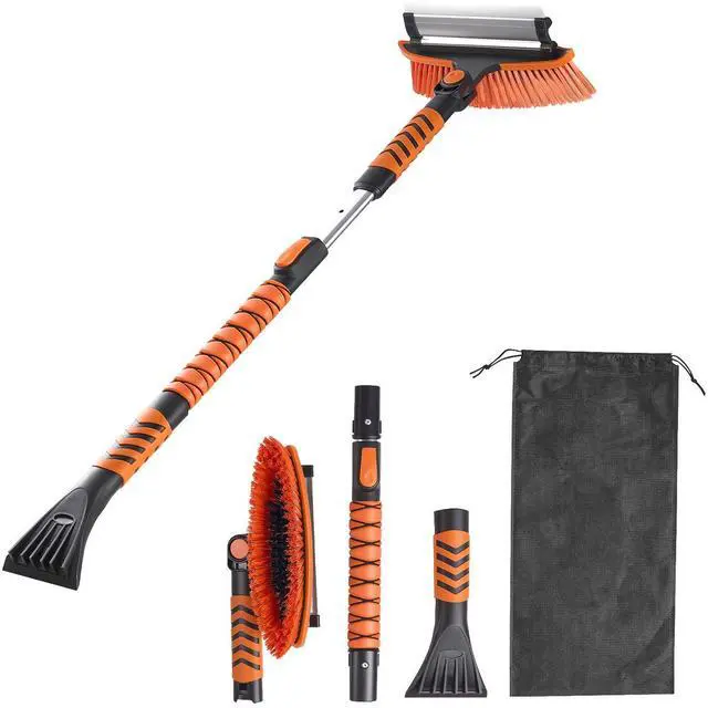 Alt view image 2 of 8 - VEVOR Car Snow Brush, 3-in-1 Snow Remover for Car Windshield - with 180° Pivoting Brush Head, Squeegee & Ice Scraper, 34.3"-42.1" Extendable Aluminum Handle and Foam Grip for Cars, Truck, SUV, RV