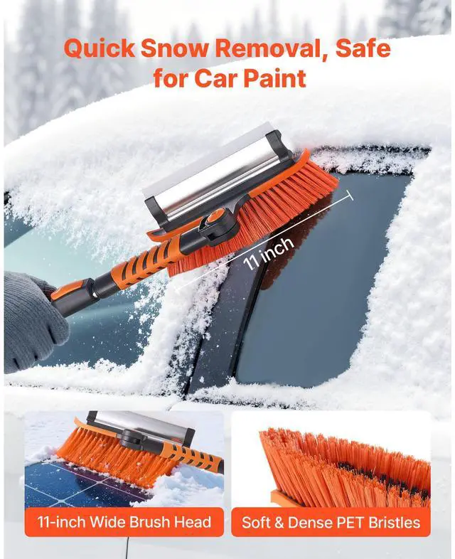 Alt view image 5 of 8 - VEVOR Car Snow Brush, 3-in-1 Snow Remover for Car Windshield - with 180° Pivoting Brush Head, Squeegee & Ice Scraper, 34.3"-42.1" Extendable Aluminum Handle and Foam Grip for Cars, Truck, SUV, RV