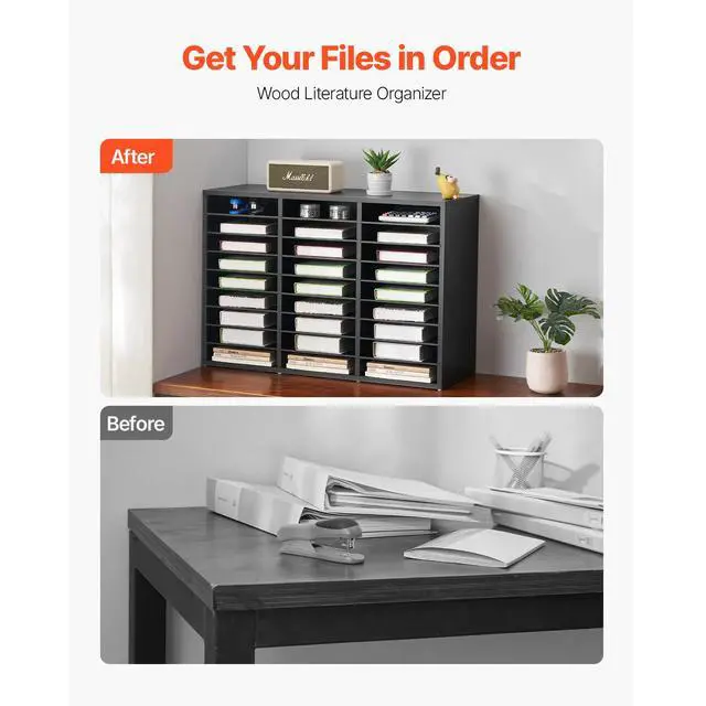 Alt view image 4 of 9 - VEVOR Literature Organizer, 27 Compartments Office Mailbox with Removable Shelves, Wooden Mailbox Sorter Particle Board Office Home Classroom Storage, File Sorter for Files, Documents, Papers, Black