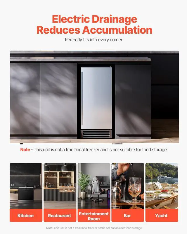 Alt view image 6 of 7 - Undercounter Built-in Ice Maker, 50 Lbs/Day Under Counter Ice Maker Machine with Drain Pump Reversible Door Stainless Steel, Freestanding Ice Maker for Commercial Home Kitchen