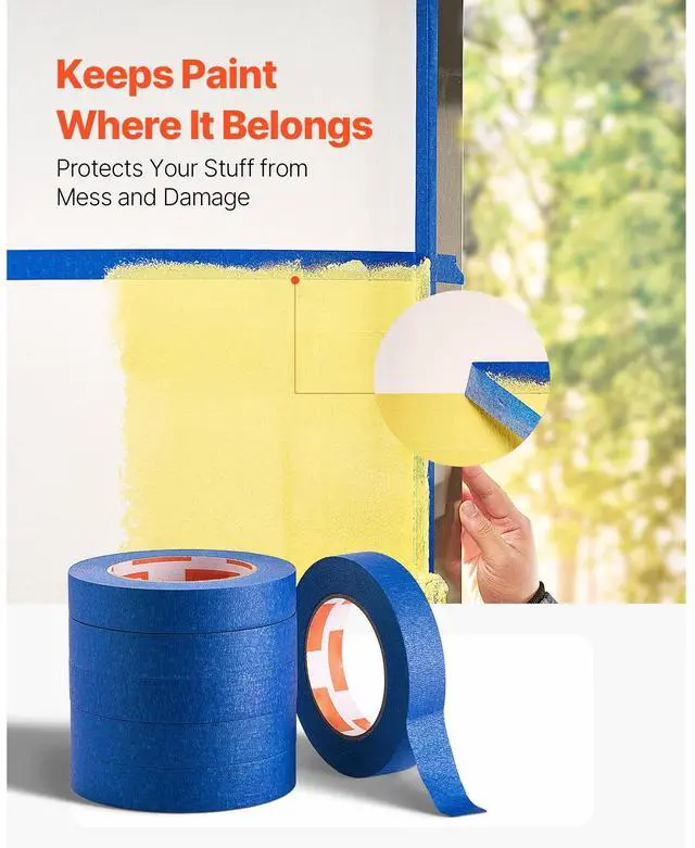 Alt view image 9 of 14 - VEVOR Painters Tape 1 Inch Wide (0.94 In x 60 Yds) 6 Rolls Blue Painter Masking Tape