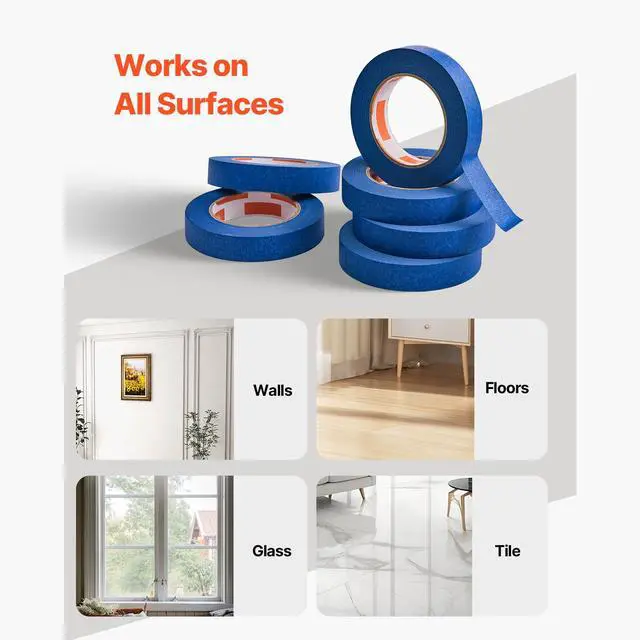 Alt view image 12 of 14 - VEVOR Painters Tape 1 Inch Wide (0.94 In x 60 Yds) 6 Rolls Blue Painter Masking Tape